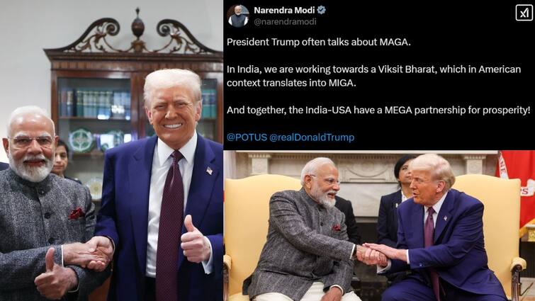 Modi Tweets in Rhyming Mentioning the Visions of India and America Modi's Rhyming Tweet: மகா...மிகா...மெகா... ரைமிங்கில் ட்வீட் செய்து அசத்திய மோடி...எதை பற்றி தெரியுமா.?