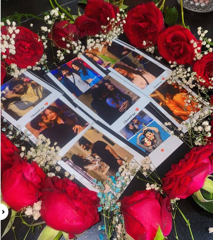 One of the images had photos of the two with roases around it.