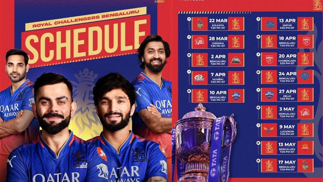 RCB IPL 2025 full schedule: கப் இல்லாட்டியும் சாம்பியன் தான்..!  பெங்களூரு அணியின் மொத்த போட்டி, மைதான, நேர விவரங்கள்