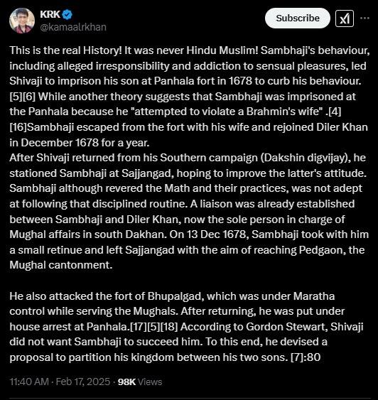 छत्रपती शंभू राजांबाबत विकीपीडियाचा आधार घेत बॉलिवूड अभिनेत्याची वादग्रस्त पोस्ट; मुख्यमंत्र्यांची आक्रमक भूमिका, म्हणाले...