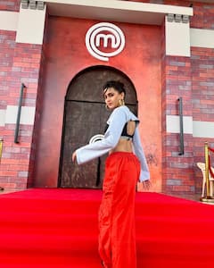 PICS: Tejasswi Prakash Rocks A Black Bralette And Red Sweatpants For Effortless Street Style