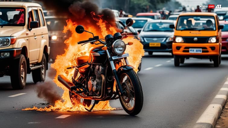 Another Fire At Maha Kumbh — Bike Erupts In Flames Amid Traffic Jam In Prayagraj