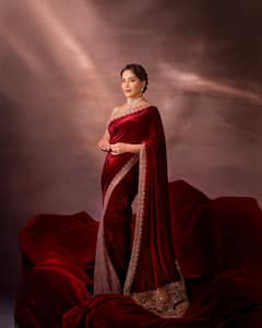 Madhuri Dixit Radiates Retro Glam In Red Velvet Saree, See All Pics