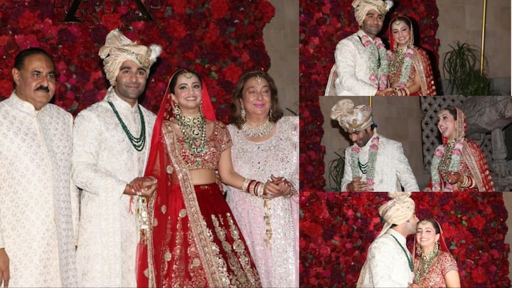 Aadar Jain Wedding: आदर जैन अब अलेखा आडवाणी अब शादी के बंधन में बंध चुके हैं. दोनों का वेडिंग लुक भी सामने आ चुका है. आप भी डालिए कपल की प्यारी तस्वीरों पर एक नजर...