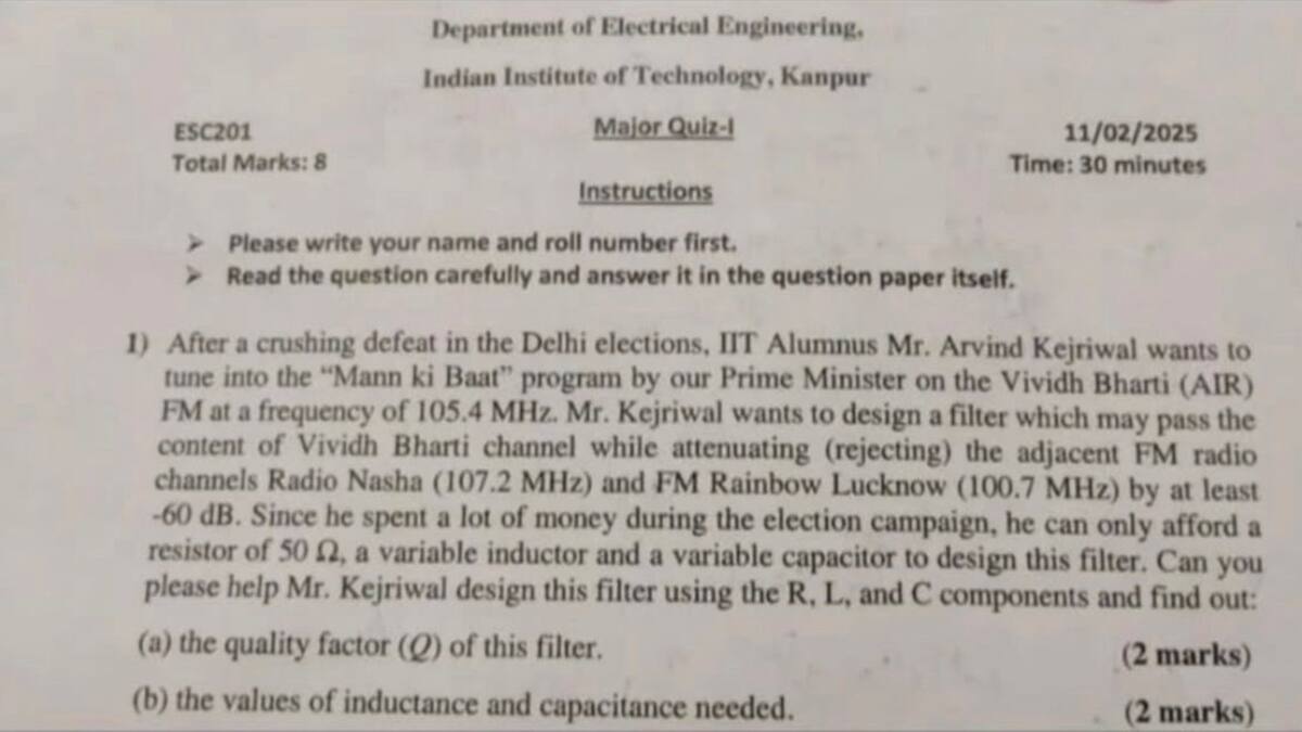 कानुपर IIT में केजरीवाल और पीएम मोदी पर परीक्षा में पूछा गया सवाल, जवाब देने में उलझे छात्र