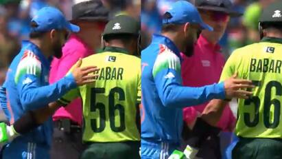 Champions Trophy 2025 ind vs pak virat kohli babar azam viral video Virat Kohli  என்ன நண்பா எப்படி இருக்க? மைதானத்தில் கட்டிப்பிடித்த கோலி -பாபர்.. வைரல் வீடியோ