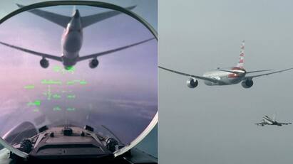 Bomb Threat 2 fighter jets escort new york delhi flight  to Rome Watch Video Watch Video: திடீரென வந்த போன் கால்..! அந்தரத்தில் பாதுகாப்பிற்கு சென்ற போர் விமானங்கள், இன்னும் என்னெல்லாம் நடக்குமோ..!