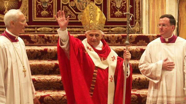 Pope Benedict XVI (2005–2013): German-born Joseph Ratzinger resigned in 2013 due to health reasons, becoming the first pope to do so in centuries. (Wikimedia Commons)