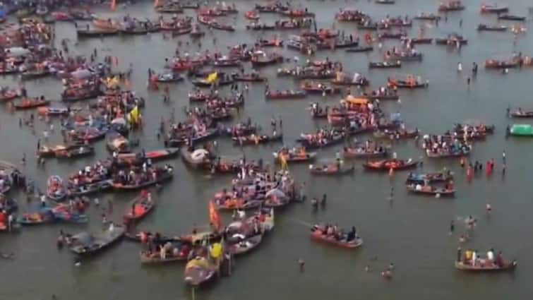 Check Out This Bird's Eye View Of Sangam As Maha Kumbh Devotees Take Holy Dip A Day Before Maha Shivratri