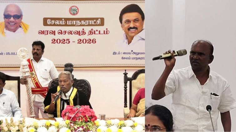 DMK councilor who threw away the mic There was a stir in the Salem cabinet meeting tnn மைக்கை தூக்கி எறிந்த திமுக கவுன்சிலர்... சேலம் மாமன்ற கூட்டத்தில் பரபரப்பு