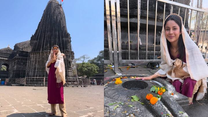 On the occasion of Maha Shivratri, actress Shehnaaz Gill sought divine blessings at the Trimbakeshwar Shiva Temple in Maharashtra. (Image: Instagram/@shehnaazgill)