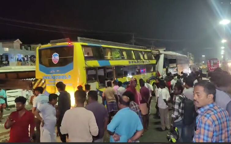 Veppur four omni bus accident after sudden break by lorry driver Bus Accident : அடுத்தடுத்து மோதிய ஆம்னி பேருந்துகள்.. அதிகாலையில் நிகழ்ந்த பயங்கர விபத்து! பயணிகள் நிலை என்ன?