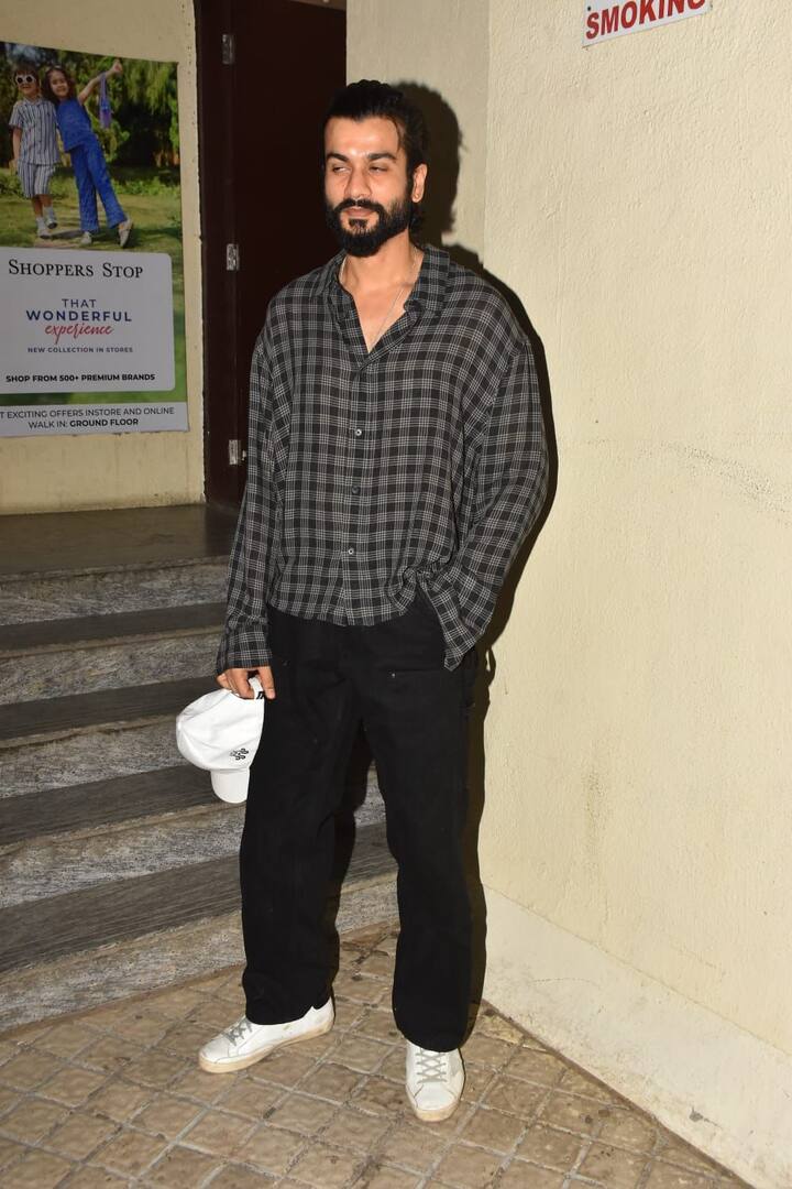Sunny Kaushal was seen in a chequered shirt and black pants.
