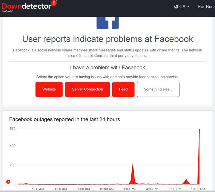 डाऊन डिटेक्टरवर देखील फेसबुकची वेबसाईट डाऊन झाल्याचं पाहायला मिळालं.