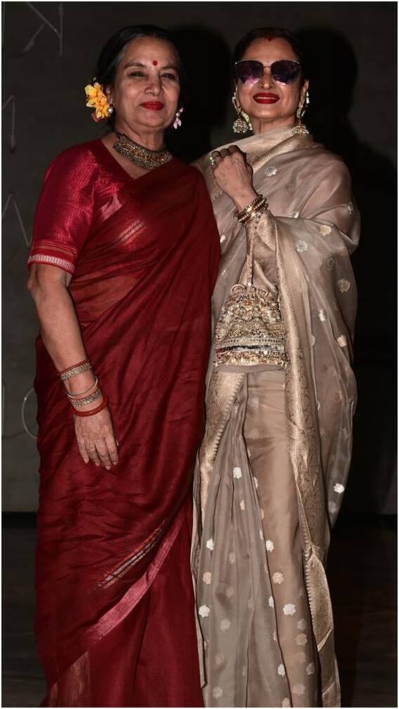 'डब्बा कार्टल' की स्क्रीनिंग में पहुंचीं रेखा, शबाना-ज्योतिका ने भी दिए पोज