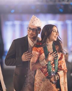 Prajakta Koli Stuns In A Banarasi Saree, Vrishank Khanal Embraces His Nepali Roots At Reception; PICS