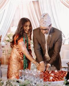 Prajakta Koli Stuns In A Banarasi Saree, Vrishank Khanal Embraces His Nepali Roots At Reception; PICS