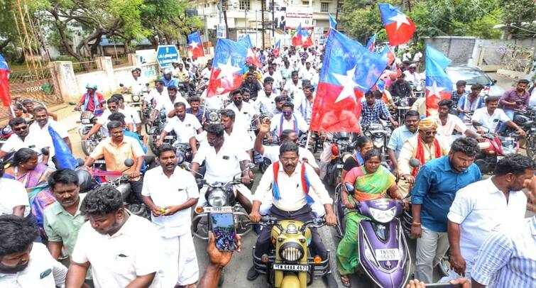 madurai vck Chinthanai selvan participated in bullet rally and meet press tnn பா.ம.க திசைமாறி தலித்துகளுக்கு எதிரான வன்மைத்தை உமிழ்வது வேதனைக்குரியது - சிந்தனைச் செல்வன்
