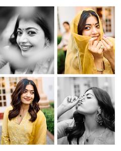 येलो सूट पहने फूलों से खेलती दिखीं रश्मिका मंदाना, चांद वाली बिंदी पर अटका फैंस का दिल, तस्वीरें वायरल