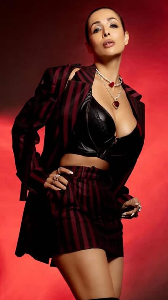 Malaika Arora Sizzles In Striking Burgundy And Black Outfit