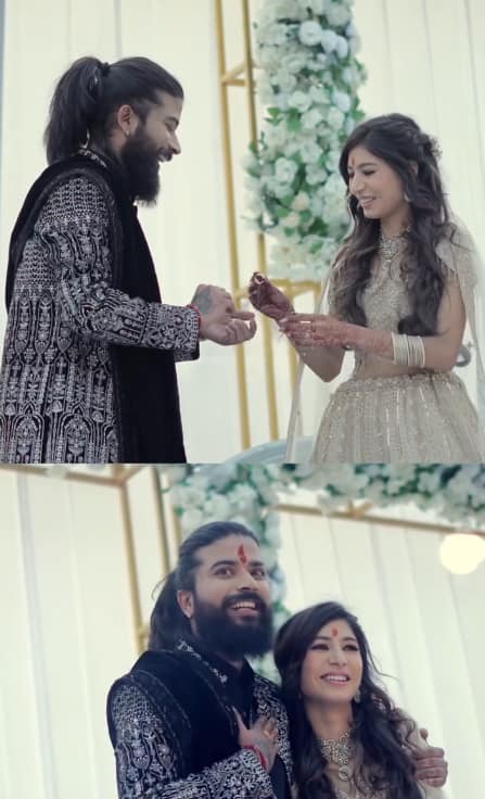 अनुराग ने सगाई में ब्लैक कलर की शेरवानी पहनी थी. उन्होंने अपने लुक को हाई पोनी और बियर्ड से कंप्लीट किया. वहीं ऋतिका को लाइट कलर के लहंगे में देखा गया.