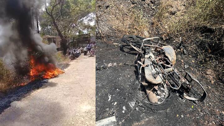 पेण रेल्वे स्थानक परिसरात उष्णतेची तीव्रता जाणवत असून गुरुवारी उन्हाचा पारा 37 अंश सेल्सियसवर पोहोचला होता. त्यातच, आज उष्णतेमुळे लागलेल्या आगीत जवळच असलेल्या मोटरसायकची राख रांगोळी झाली आहे.