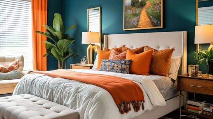 4. Luxurious Bedding And Headboards: Transform any bedroom space with a beautifully carved velvet or linen headboard. Combining this piece with layered bedding, supportive pillows, and dim lights create warm inviting retreat. (Image Source: Pinterest/amazon)