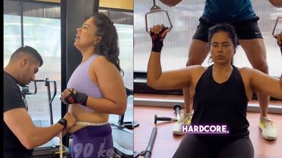 actress Sameera reddy  posts her measurements with workout video on instagram இதுதான் என் சைஸ்...அங்க அளவை ஓப்பனாக சொன்ன சமீரா ரெட்டி..