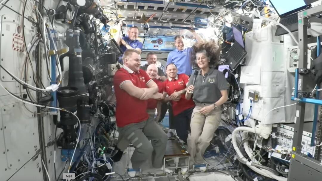 A Bell, A 'Key', And A Legacy: How Sunita Williams’ ISS Command Came To A Close Sunita Williams hands over ISS Command to Alexey Ovchinin NASA roscosmos partnership A Bell, A 'Key', And A Legacy: How Sunita Williams’ ISS Command Came To A Close