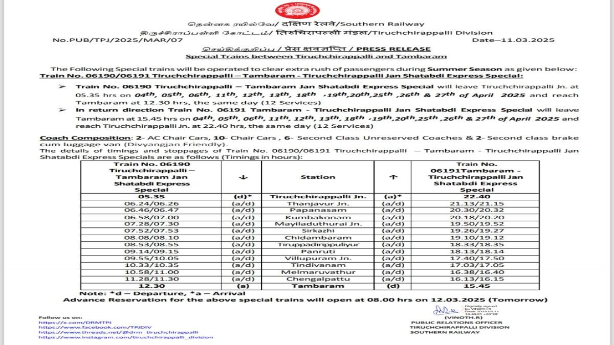 ரயில் பயணிகளுக்கு குட் நீயூஸ்... கோடைக்கால தொடர் விடுமுறையை அடுத்து பயணிகளுக்காக ரயில்வே நிர்வாகம் எடுத்த முடிவு இதுதான்...!
