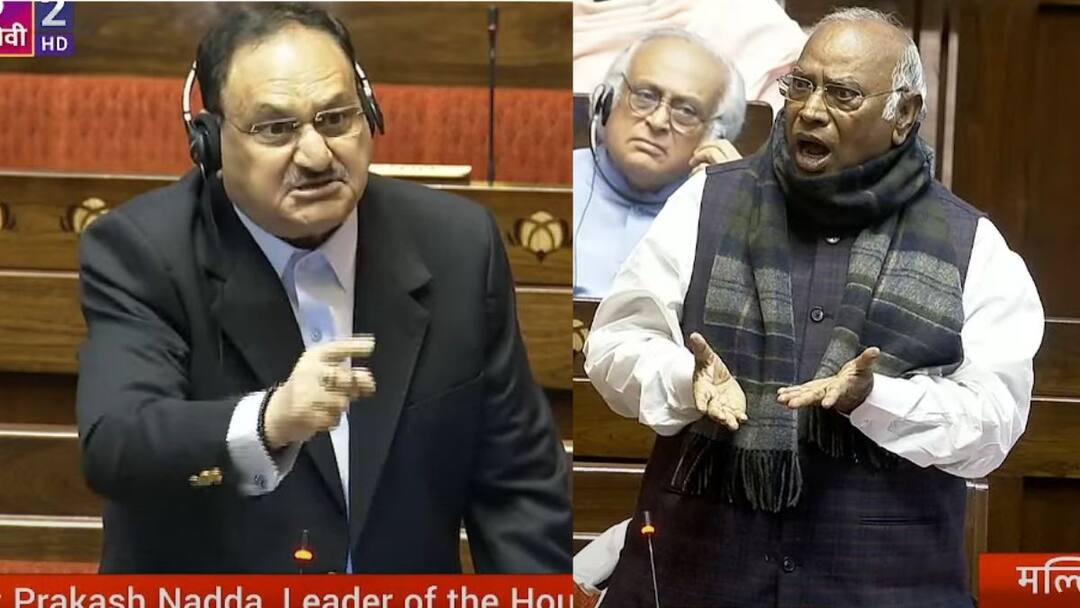 भरी संसद में खरगे ने कहा- हम ठीक से ठोकेंगे, सीट से तुरंत खड़े हो गए नड्डा, बोले- हुआ अपमान mallikarjun kharge says we hit properly jp nadda says chair insult भरी संसद में खरगे ने कहा- हम ठीक से ठोकेंगे, सीट से तुरंत खड़े हो गए नड्डा, बोले- हुआ अपमान