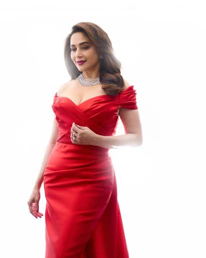 Madhuri Dixit Steals The Spotlight In A Dreamy Red Off-Shoulder Gown, PICS