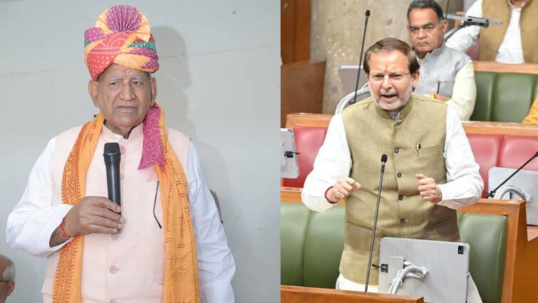 Haryana Assembly Uproar BJP Leaders Ram Kumar Gautam and Arvind Sharma Clash Debate Over Jalebi Cow Dung Haryana Assembly: आपस में ही भिड़े बीजेपी के नेता, जलेबी से शुरू हुई बहस गोबर तक पहुंची