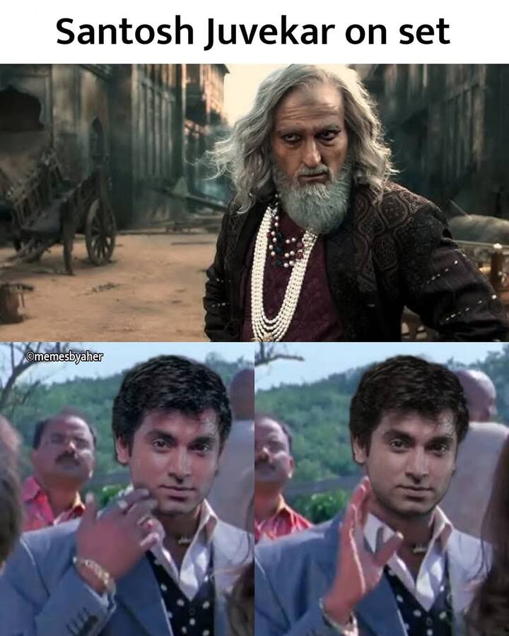 वेलकम चित्रपटातील नाना पाटेकरांचा फोटो मॉर्फ करुन संतोष जुवेकरचा फोटो लावला आहे आणि मीम शेअर केलं आहे.