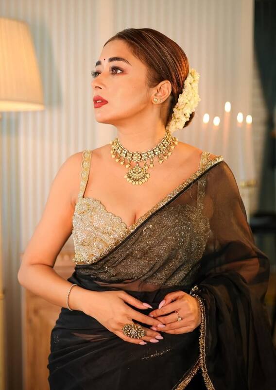 ટીના દત્તાના હોળી પર સ્લીવલેસ બ્લાઉઝ -સાડીમાં પૉઝ