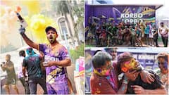 IN PICS: KKR की टोली ने देसी अंदाज में मनाई होली, रंग में डूबे कप्तान रहाणे; रिंकू ने खूब लगाया गुलाल