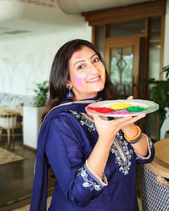 Juhi Parmar Embraces Festive Elegance in a Blue Anarkali Suit for Holi