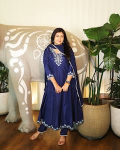 Juhi Parmar Embraces Festive Elegance in a Blue Anarkali Suit for Holi