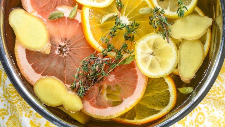 1. Simmer Pot: Simmer Pot will help fill your home with refreshing scents. Boil water with ingredients like cloves, cinnamon sticks, herbs, and citrus peels. Let it simmer on low heat to release long lasting fragrance. (Image Source: Pinterest/bastecutfold)