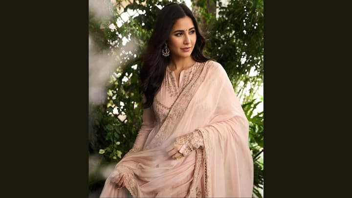 Blush Pink Simplicity by Katrina Kaif: Katrina's blush pink embroidered Anarkali passes for a simple yet beautiful ethnic wear. A fresh look with minimal makeup and statement accessories gives balanced elegance with effortless charm. (Image Source: Instagram/ katrinakaif)