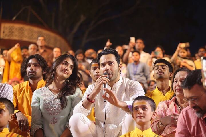 A third snapshot featured Varun speaking into the mic, setting the scene for what’s to come in the film.