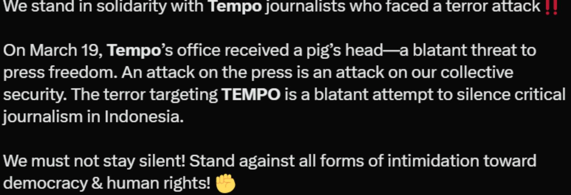 In Indonesia, the magazine who criticized the President's policies threatened, the pig's head sent to the office