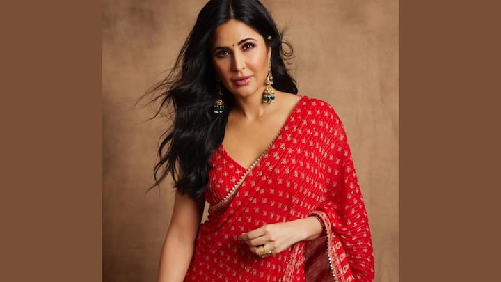 The red saree worn by Katrina Kaif featuring a plunging neckline blouse looks minimal yet elegant. This is the perfect look for Navratri, which is simple but striking with jhumka and minimal makeup to complete the picture. (Image Source: Instagram/ katrinakaif)