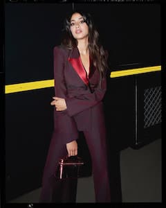 Janhvi Kapoor Serves Up A Style Lesson In Burgundy Pantsuit, PICS