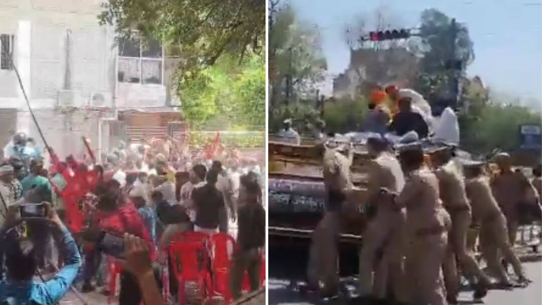 workers of Karni Sena attacked the Agra house of SP MP Ramji Lal Suman who had called Rana Sanga a traitor in the Rajya Sabha ‘गद्दार’वरून उत्तर प्रदेशातही वाद पेटला, खासदाराच्या घरावर हल्ला; दगडफेकीत अनेक पोलिसांची डोकी फुटली!
