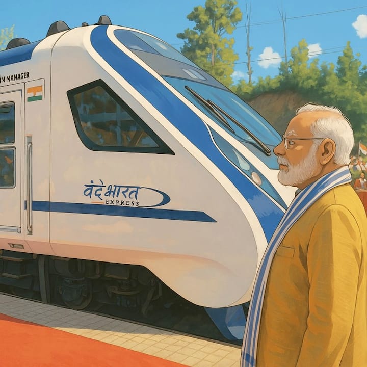 Another places PM beside a Vande Bharat train.