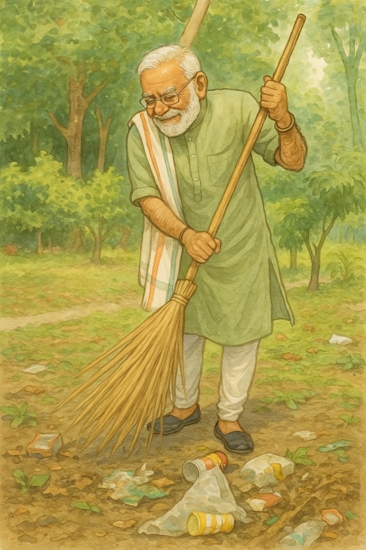 PM Modi's participation in the Swachh Bharat Abhiyan cleanliness drive was also highlighted.