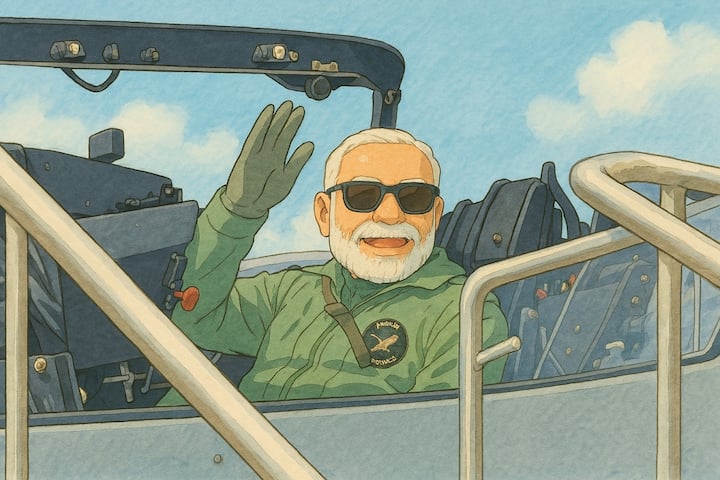 One image reimagines his sortie in a Tejas Twin Seat Light Combat Aircraft.