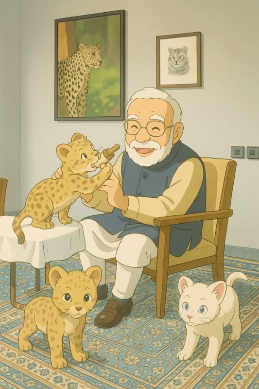 PM Modi's recent visit to Vantara was also highlighted with an AI image showing him feeding lion cubs.