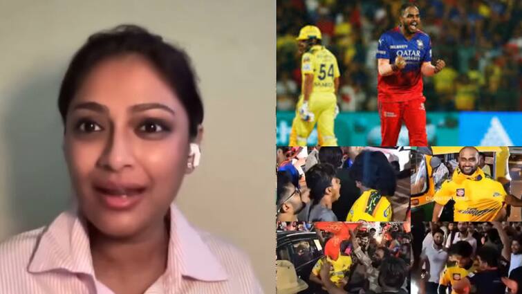 CSK vs RCB Star Sports Tamil Anchor Sastika Reveals that RCB Fans Abused Her Last Season IPL என்ன அசிங்கமா திட்டுனாங்க? எல்லை மீறிய ஆர்சிபி ரசிகர்கள்.. நொந்து பேசிய தொகுப்பாளர்